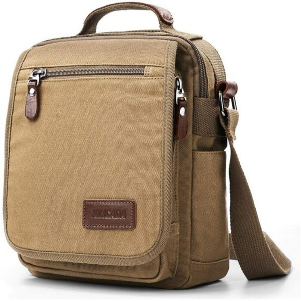Mens Canvas Messenger Crossbody Bag Travel Work Shoulder Bag iPad Pockets